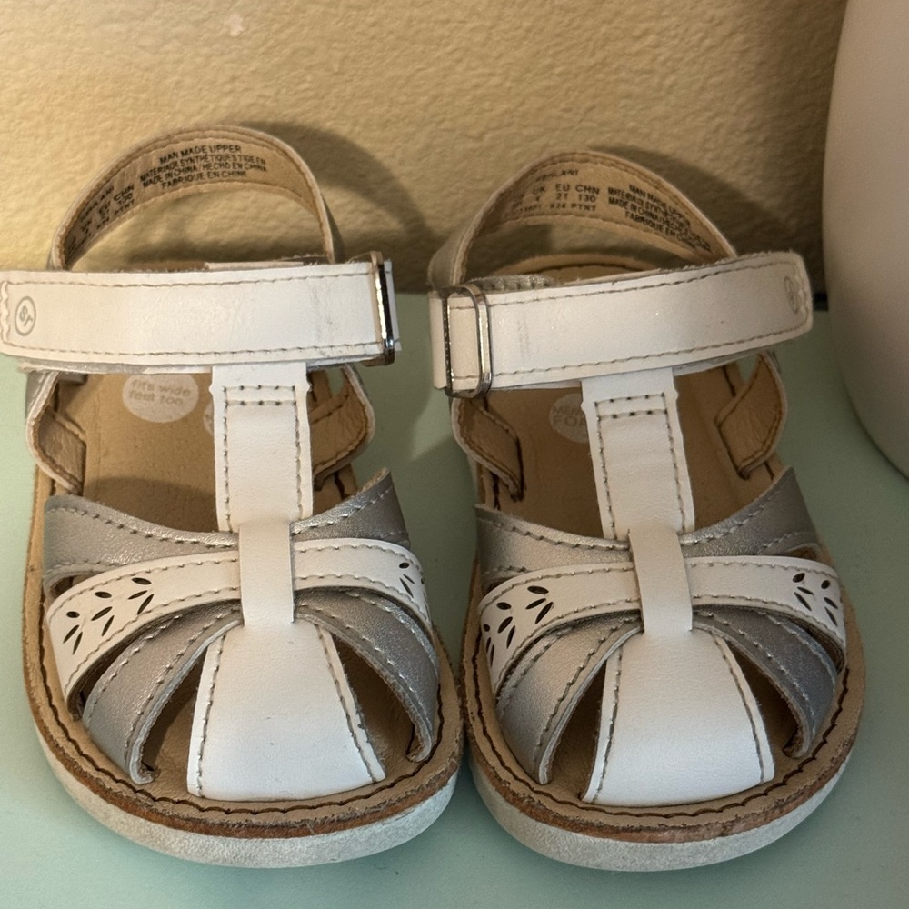 Stride Rite White and Gray Kids Sandals